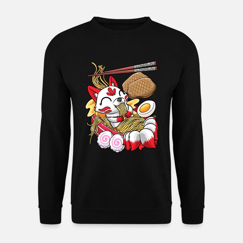 Kawaii Kitsune Fox Ramen Nudeln Japanisches Essen - Unisex Pullover - Schwarz