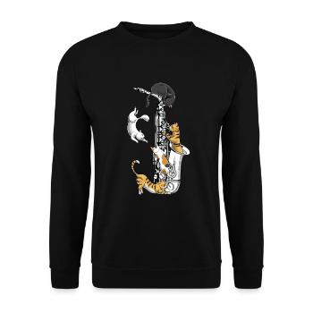 Chats dans Saxophone Instrument Saxophoniste - Sweat-shirt Unisexe - noir - Devant - Alina (178cm) & Michal (187cm)