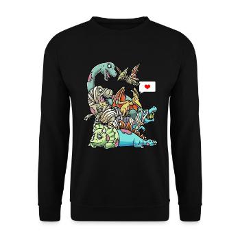 Lustige Zombie Dinosaurier Mumie Halloween - Unisex Pullover - Schwarz - Vorne - Alina (178cm) & Michal (187cm)