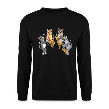 Cat joue saxophone saxophoniste Jazz Band - Sweat-shirt Unisexe - noir - Devant - Alina (178cm) & Michal (187cm)