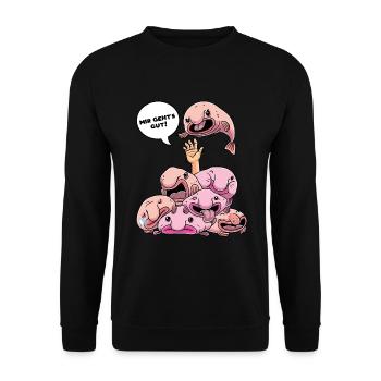 Funny Blobfish Mir Geht's Gut Fisch - Unisex Sweatshirt - black - Front - Alina (178cm) & Michal (187cm)