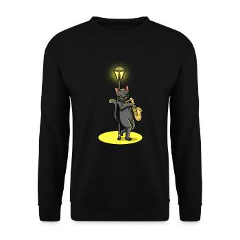 Cat joue saxophone saxophoniste jazz - Sweat-shirt Unisexe - noir - Devant - Alina (178cm) & Michal (187cm)