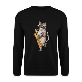 Cat joue saxophone saxophoniste jazz - Sweat-shirt Unisexe - noir - Devant - Alina (178cm) & Michal (187cm)
