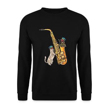Katzen In Saxophon Instrument Jazz Saxophonist - Unisex Pullover - Schwarz - Vorne - Alina (178cm) & Michal (187cm)