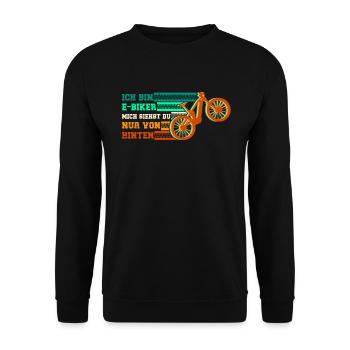 E-biker E-bike Fahrrad Elektrofahrrad Radfahrer - Unisex Pullover - Schwarz - Vorne - Alina (178cm) & Michal (187cm)
