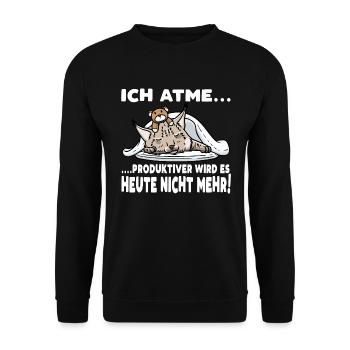 Luchs Katze Schlaf Schlafen Mit Kuscheltier - Unisex Pullover - Schwarz - Vorne - Alina (178cm) & Michal (187cm)