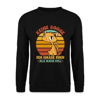 Katze Katzenliebhaber Sarkasmus - Unisex Pullover - Schwarz - Vorne - Alina (178cm) & Michal (187cm)