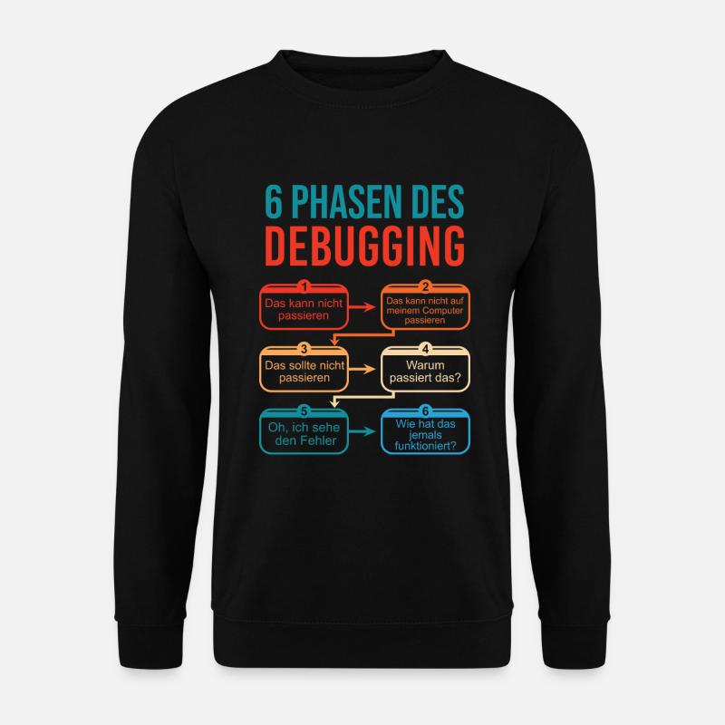 6 Phasen des Debugging für Programmierer - Unisex Pullover - Schwarz