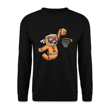 Lebkuchenmann Spielt Basketball Weihnachten - Unisex Pullover - Schwarz - Vorne - Alina (178cm) & Michal (187cm)