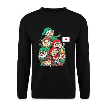 Lustig Weihnachten Elfen Weihnachtself - Unisex Pullover - Schwarz - Vorne - Alina (178cm) & Michal (187cm)