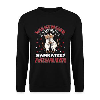 Siamkatze Katze Liebhaber - Unisex Pullover - Schwarz - Vorne - Alina (178cm) & Michal (187cm)