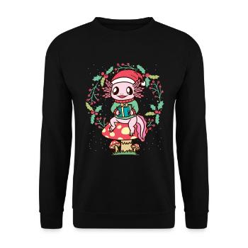 Axolotl On mushroom with Christmas hat Christmas - Unisex Sweatshirt - black - Front - Alina (178cm) & Michal (187cm)