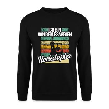 Lagerist Gabelstapler Gabelstaplerfahrer - Unisex Pullover - Schwarz - Vorne - Alina (178cm) & Michal (187cm)