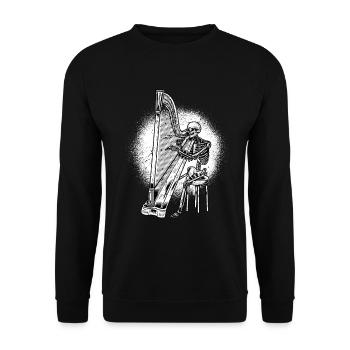 Skelett Halloween Harfenist Harfenspieler Harfe - Unisex Pullover - Schwarz - Vorne - Alina (178cm) & Michal (187cm)