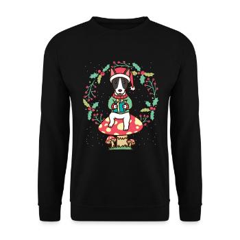 Rat Terrier Hund Auf Pilz Weihnachtskranz - Unisex Pullover - Schwarz - Vorne - Alina (178cm) & Michal (187cm)