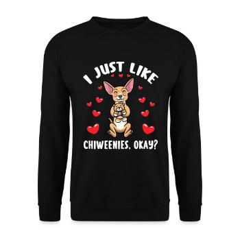 Chiweenie dog with cuddly toy - Unisex Sweatshirt - black - Front - Alina (178cm) & Michal (187cm)
