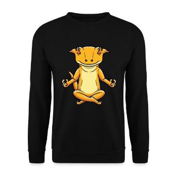 Lustiger Kronengecko Yoga Meditierende Eidechse - Unisex Pullover - Schwarz - Vorne - Alina (178cm) & Michal (187cm)