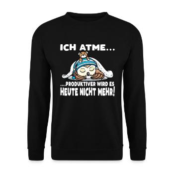 Schlummernde Eule Mit Kuscheltier Schlaf - Unisex Pullover - Schwarz - Vorne - Alina (178cm) & Michal (187cm)