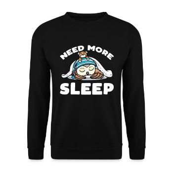 Brauche Mehr Schlaf Napping Eule Mit Plüschtier - Unisex Pullover - Schwarz - Vorne - Alina (178cm) & Michal (187cm)