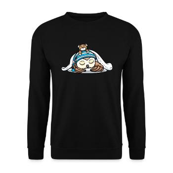 Schlummernde Eule Mit Plüschtier Schlafen Schlaf - Unisex Pullover - Schwarz - Vorne - Alina (178cm) & Michal (187cm)