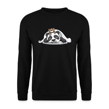 Lustiger Schlafender Panda Mit Schlafendem - Unisex Pullover - Schwarz - Vorne - Alina (178cm) & Michal (187cm)