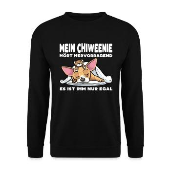 Chiweenie Hund Mit Kuscheltier Schlafen Schlummern - Unisex Pullover - Schwarz - Vorne - Alina (178cm) & Michal (187cm)
