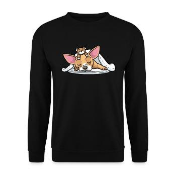 Chiweenie Hund Mit Kuscheltier Schlafen Schlummern - Unisex Pullover - Schwarz - Vorne - Alina (178cm) & Michal (187cm)