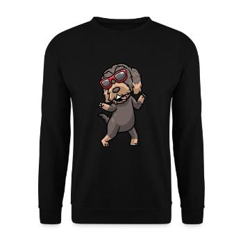Rauhaardackel Hund Mit Sonnenbrille Tanzen - Unisex Pullover - Schwarz - Vorne - Alina (178cm) & Michal (187cm)