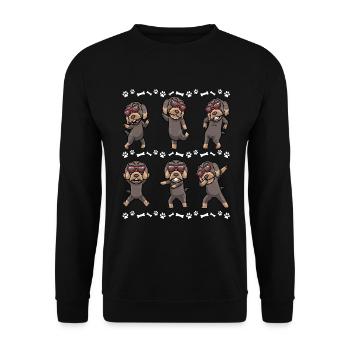 Rauhaardackel Hund Mit Sonnenbrille Tanzen - Unisex Pullover - Schwarz - Vorne - Alina (178cm) & Michal (187cm)