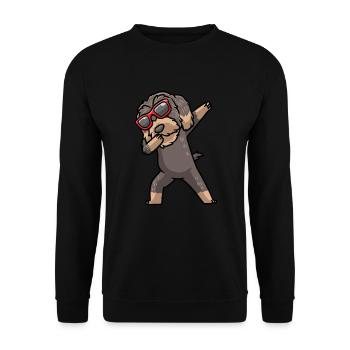 Rauhaardackel Hund Mit Sonnenbrille Tanzen - Unisex Pullover - Schwarz - Vorne - Alina (178cm) & Michal (187cm)
