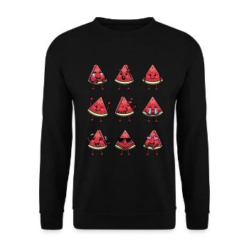 Pastèque Melon Emoticon Fruit Kawaii - Sweat-shirt Unisexe - noir - Devant - Alina (178cm) & Michal (187cm)