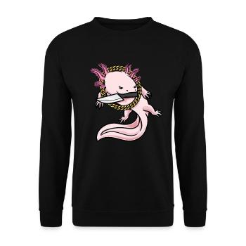 Axolotl Mit Messer Fischliebhaber Lustig - Unisex Pullover - Schwarz - Vorne - Alina (178cm) & Michal (187cm)