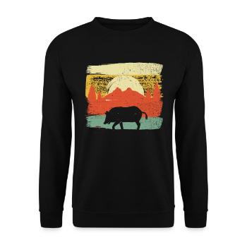 Retro Wild Boar Wild Sow Pig Vintage Hunting - Unisex Sweatshirt - black - Front - Alina (178cm) & Michal (187cm)