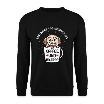 Kaffee Und Maltipoo Hund - Unisex Pullover - Schwarz - Vorne - Alina (178cm) & Michal (187cm)