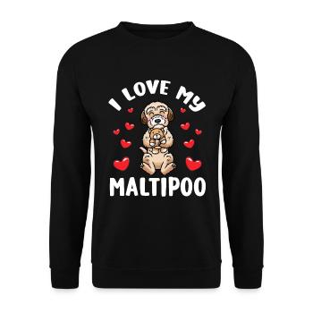 Maltipoo dog with cuddly toy - Unisex Sweatshirt - black - Front - Alina (178cm) & Michal (187cm)