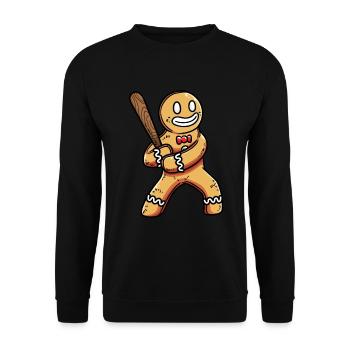 Lebkuchen Mit Baseballschläger Sport Weihnachten - Unisex Pullover - Schwarz - Vorne - Alina (178cm) & Michal (187cm)
