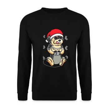 Morkie Hund Weihnachten Gamer Videospiel Gaming - Unisex Pullover - Schwarz - Vorne - Alina (178cm) & Michal (187cm)