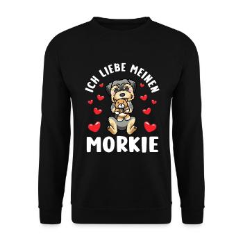 Ich Liebe Meinen Morkie Hund - Unisex Pullover - Schwarz - Vorne - Alina (178cm) & Michal (187cm)
