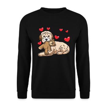 Maltipoo dog with cuddly toy - Unisex Sweatshirt - black - Front - Alina (178cm) & Michal (187cm)