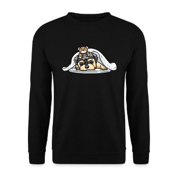 Morkie Hund Schlafen Schlummern - Unisex Pullover - Schwarz - Vorne - Alina (178cm) & Michal (187cm)