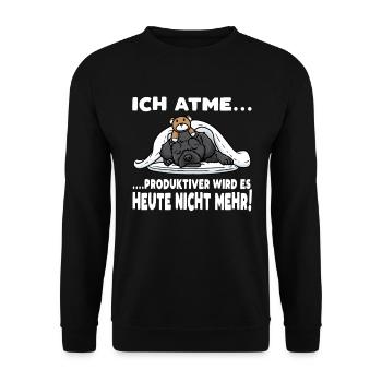 Schnoodle Hund Mit Kuscheltier Schlafen Schlummern - Unisex Pullover - Schwarz - Vorne - Alina (178cm) & Michal (187cm)