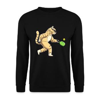 Katze Spielt Pickleball - Unisex Pullover - Schwarz - Vorne - Alina (178cm) & Michal (187cm)