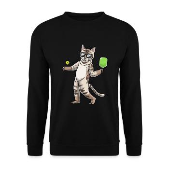 Katze Spielt Pickleball - Unisex Pullover - Schwarz - Vorne - Alina (178cm) & Michal (187cm)
