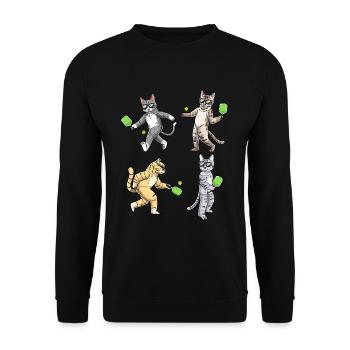 Katze Spielt Pickleball - Unisex Pullover - Schwarz - Vorne - Alina (178cm) & Michal (187cm)