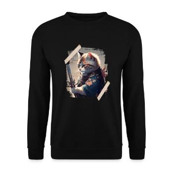 Cat Ninja Japanese Samurai - Unisex Sweatshirt - black - Front - Alina (178cm) & Michal (187cm)