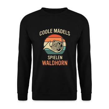 Waldhorn Waldhornspieler Waldhornist - Unisex Pullover - Schwarz - Vorne - Alina (178cm) & Michal (187cm)