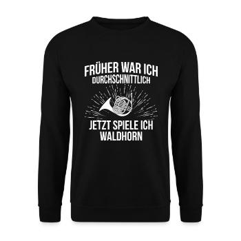 Waldhorn Waldhornspieler Waldhornist - Unisex Pullover - Schwarz - Vorne - Alina (178cm) & Michal (187cm)