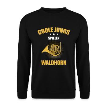 Waldhorn Waldhornspieler Waldhornist - Unisex Pullover - Schwarz - Vorne - Alina (178cm) & Michal (187cm)