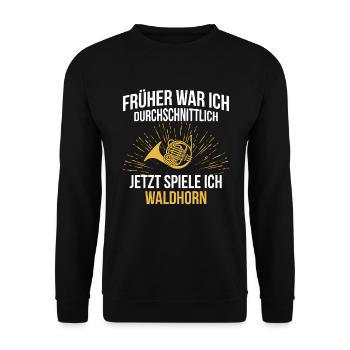 Waldhorn Waldhornspieler Waldhornist - Unisex Pullover - Schwarz - Vorne - Alina (178cm) & Michal (187cm)