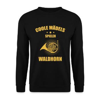 Waldhorn Waldhornspieler Waldhornist - Unisex Pullover - Schwarz - Vorne - Alina (178cm) & Michal (187cm)